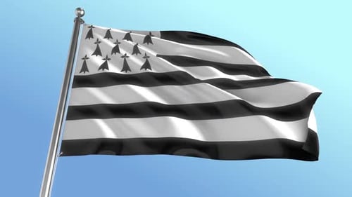 Waving Flag of Brittany Against Clear Blue Sky