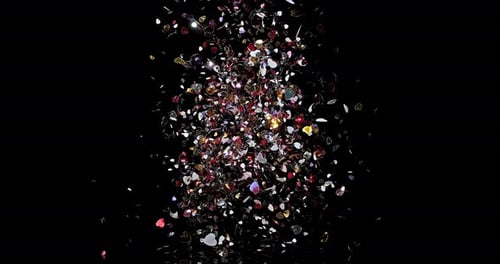 Hearts for Valentine's Day Party Exploding on Black Background, Slow Motion 4K