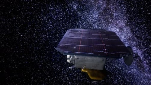 Futuristic Satellite Orbiting Starfield in Deep Space Animation