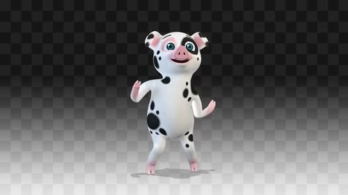 Cute Dancing Cartoon Pig 3D Animation on Alpha Channel