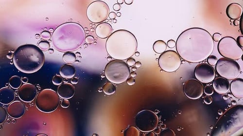 Macro Abstract Bubbles Floating in a Colorful Liquid