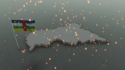 Central African Republic 3D Map and Flag with Glowing Particles