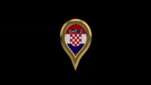 3D Rotating Golden Croatia Flag Map Pin Icon