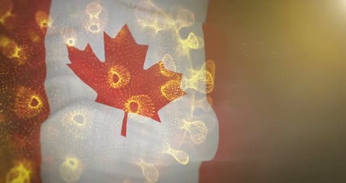 Canadian Flag With Corona Virus Bacteria