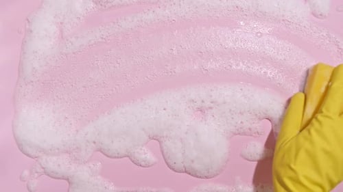 Hand Wipes Foamy Soap on Pink Surface