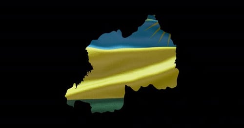 Hintergrund der Ruanda-Nationalflagge mit ländlichem Umriss. Alpha-Kanal-Animation