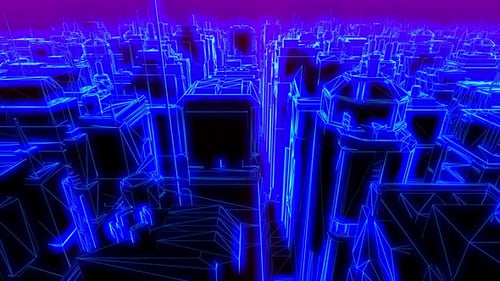 Futuristic Neon Wireframe Cityscape Animation Loop