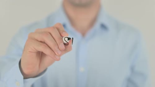 Study Business, Man Writing on Transparent Screen