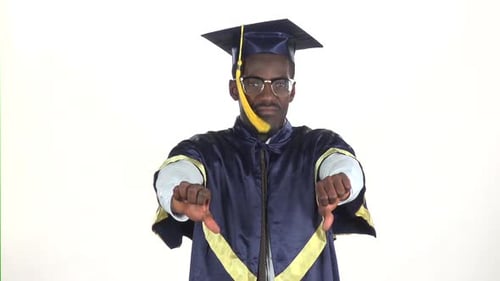 Man in Glasses Showing Thumbs Down, White, Slow Motion, Close Up