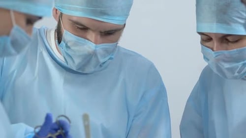 Medical Workers in Uniform Operating Patient, Professional Clinic Team, Surgery