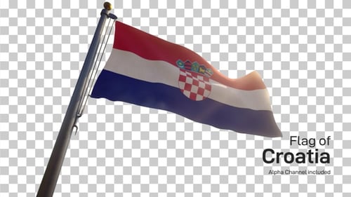 Flagge Kroatiens auf einem Fahnenmast mit Alpha-Kanal