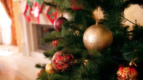 Decorated Christmas Tree with Festive Ornaments at Home
