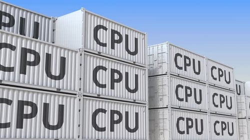Animated CPU Shipping Containers in Global Technology Supply Chain