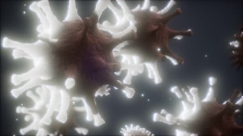 Animated 3D Viruses Floating and Glowing in Microscopic Environment