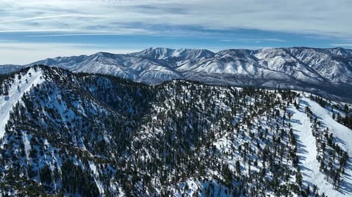 Aerial View of Mountain Ski Resort with Beautiful Winter Landscape