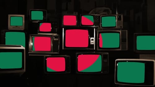 Flag of Bangladesh on Retro TVs.