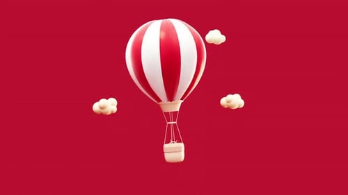 Floating Hot Air Balloon with Cartoon Clouds