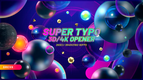 Super TYPO/ Abstract 3D Text/ Hero Comics/ TV Broadcast/ Intro Promo/ Light and Sphere Glass Bubbles