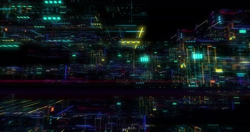 Seamless fly through of abstract circuitry with digital grid background