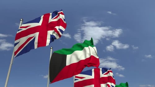 Seamless Waving Flags of Kuwait and United Kingdom