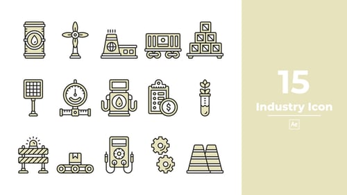 Animated Flat Design Industrial Technology Icon Set