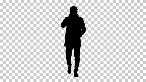 Silueta de hombre en abrigo caminando, Alpha Channel