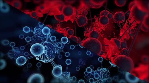 Animated Futuristic Molecular Network Background in Blue and Red