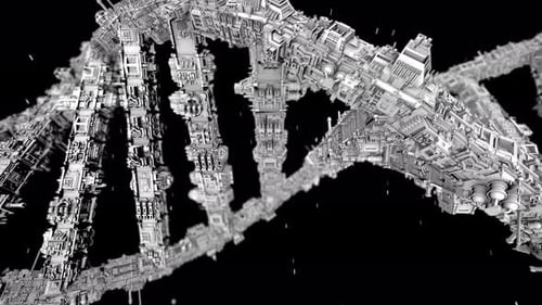 Hélice de DNA futurista entra em loop fora do espaço e do tempo