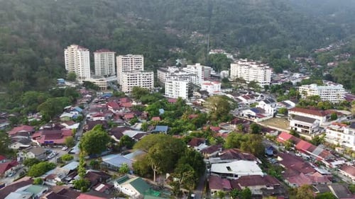 Aerial view move toward the Penang Hill
