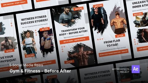 Social Media Reels - Gym & Fitness Before After After Effects Template
