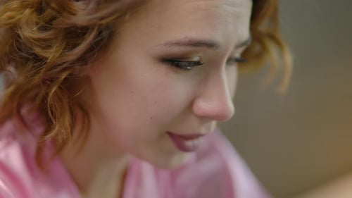 Crying Woman Bedroom