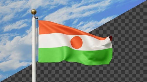 Niger Flag Waving on Flagpole with Alpha Channel