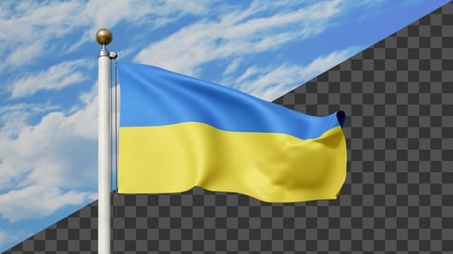 Realistic 3D Ukraine Flag Waving with Alpha Channel