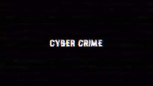 Texto de falla de delitos cibernéticos con ruido y fondo vhs