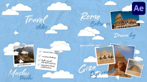 Animated Travel Slideshow with Paper Airplanes and Clouds