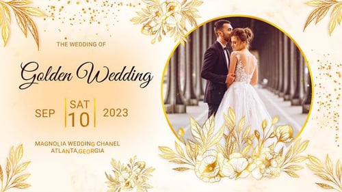 Elegant Wedding Photo Slideshow with Golden Floral Frames