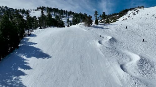 People Enjoying Skiing and Snowboarding in Mountain Ski Resort