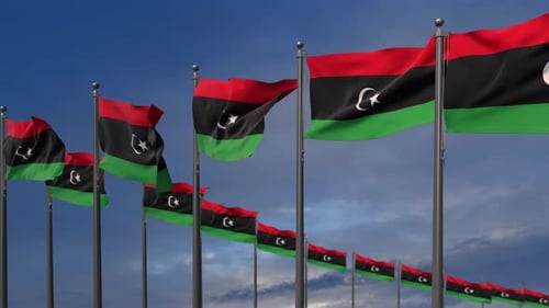 Les drapeaux de la Libye flottent dans le vent - 4K