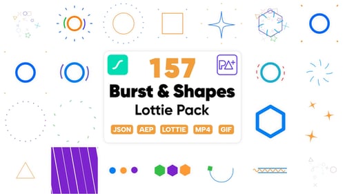 Paquete Lottie de 157 ráfagas y formas
