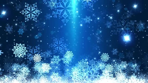 Falling Snowflakes and Glitter on Blue Winter Background