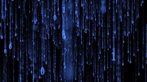 Falling Blue Binary Code Digital Rain Background