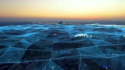 smart Connected city skyline. Futuristic network concept, city Technology.