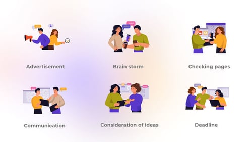 Animated Flat Design Concepts for Business Teamwork and Collaboration