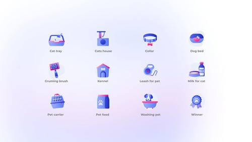 Animated Gradient Pet Icons for Animal Care and Services