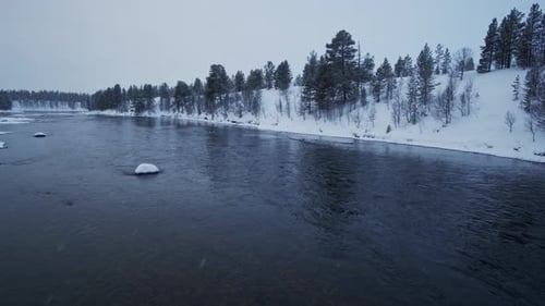 Snow White Landscape in an Ice River on a Winter Day. Norway
