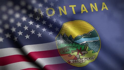 Waving Montana State And United States Flag