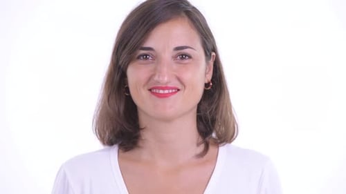 Smiling Woman Close-Up in Bright White Setting