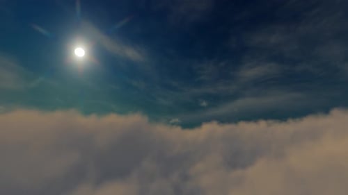 Aerial View Flying Above Clouds with Sun Loop