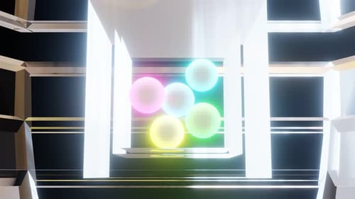 Abstract Glowing Geometric Spheres in a Rotating Cube Animation
