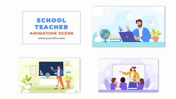 Educational Animation with the Lecturer and Students Flat Character ...